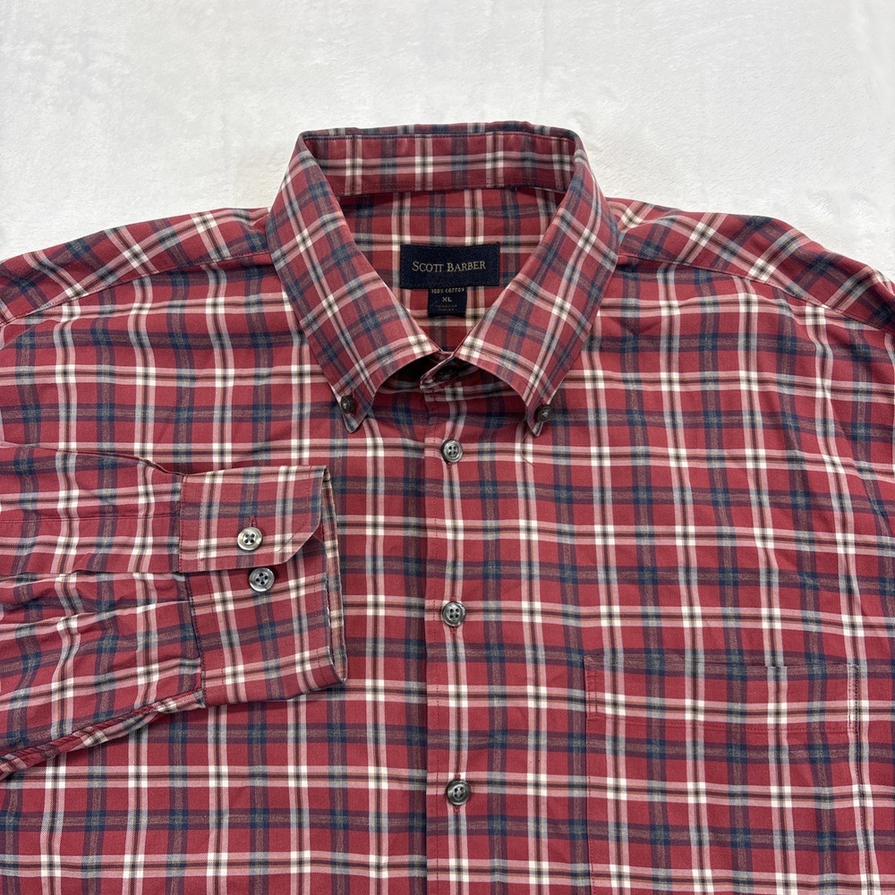 Scott Barber Shirt Men's XL Red Plaid Classic Long Sleeve Button Down Casual